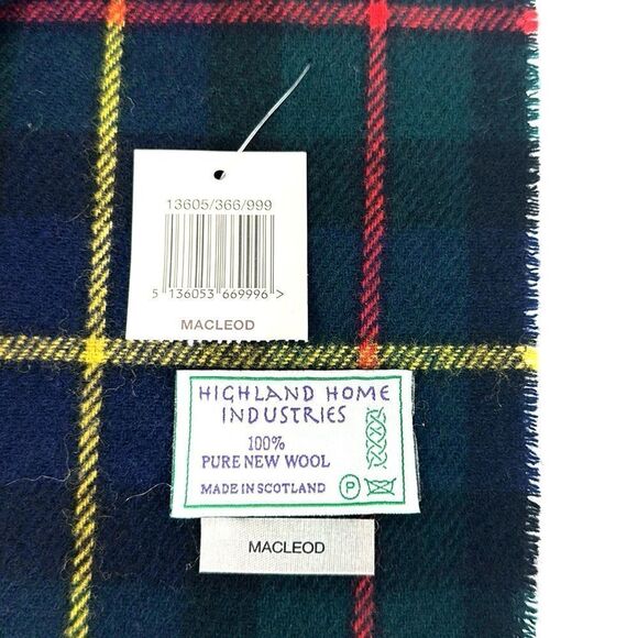 NWT Men’s Highland Home Industries Wool Scarf Blue Green Macleod Tartan Scotland - Picture 7 of 7